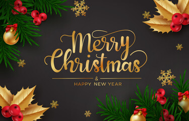 christmas vector background design. merry christmas greeting text with xmas elements like ball and h