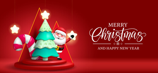 Wall Mural - christmas santa greeting vector design. merry christmas text in red background with waving santa cla