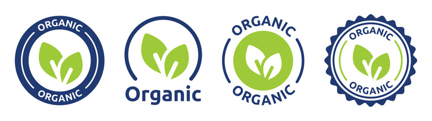 Poster - Organic label vector set with leaf icon symbol. Natural product sign illustration.