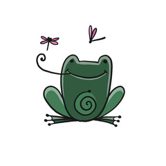 Poster - Little funny frog with fly. Isolated on white background. Cartoon for your design