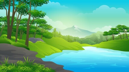 Wall Mural - Beautiful Lake in the Middle of Natural Scenery tropical forest