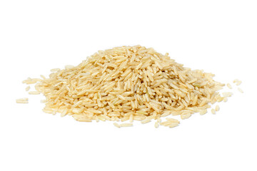 Wall Mural - Pile of brown rice isolated on white background.