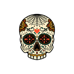 Wall Mural - Illustration of mexican sugar skull. Design element for emblem, sign, poster, package design. Vector illustration