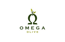 Omega Symbol With Olive Shape Logo Icon Design Template Flat Vector Illustration