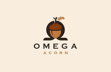 Wall Mural - Omega Acorn logo icon design template flat vector