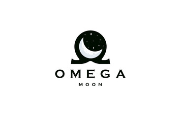 Wall Mural - Omega symbol with moon shape. Omega moon logo icon desogn template flat vector