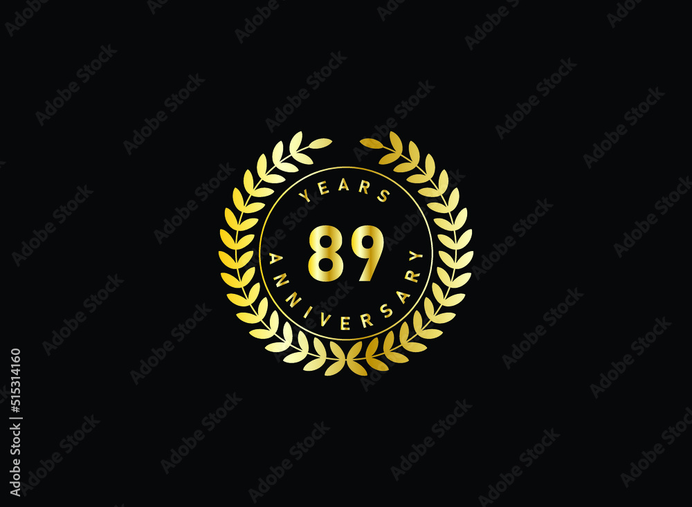 89th anniversary celebration with gold glitter color and white ...