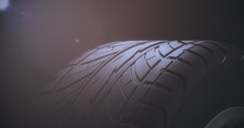 Car Rim Close Up Perspective View On A Black Background. Car Tire Macro. Wheel Automobile. 3d Render