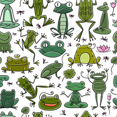 Poster - Funny frogs family. Seamless pattern background for your design