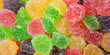 Jelly sweet candy powdery with sugar in colorful set. Fruit marmalade pieces.