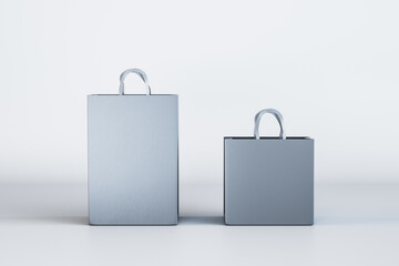 Poster - Two empty blue shopping bags on light background. Purcashe and mock up place concept. 3D Rendering.