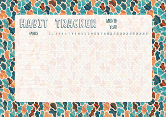 Wall Mural - Habit tracker template for monthly.Planner checklist ready to print.Calendar table of habits for every day.
