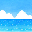 夏の海　手描き水彩イラスト　正方形