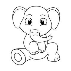 Wall Mural - Cute elephant cartoon coloring page illustration vector. For kids coloring book.