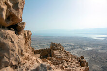 Image Of The Masada Fortress Against The Backdrop Of The Dead Sea