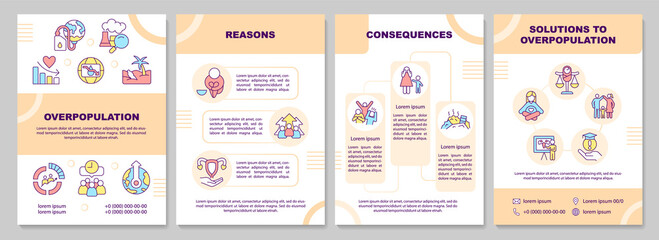 Overpopulation orange brochure template. Problem and solutions. Leaflet design with linear icons. Editable 4 vector layouts for presentation, annual reports. Arial-Black, Myriad Pro-Regular fonts used