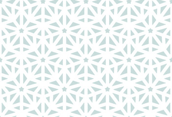 Geometric star shape seamless patern, winter abstract white wrapping paper design. Light frozen fabric pattern design. Lace style geometric triangle background