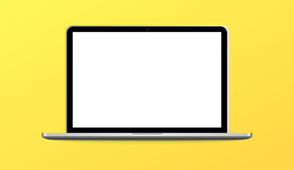 Aufkleber - 3D, laptop with blank white screen isolated on yellow background. Vector illustration