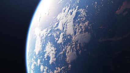 Wall Mural -  Zoom in to planet earth, world skyline, globe side. Amazing view from outer space. Ultra high definition. 4K animated spacescape background.