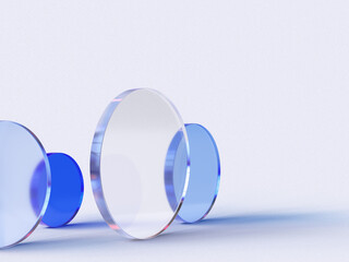 Aufkleber - 3D rendered illustration with glass cylinders in blue colors. A minimal abstract scene with geometrical forms on a light background. Set of Geometric shapes in a dynamic composition.