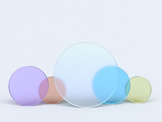 Aufkleber - 3D rendered illustration with glass cylinders in different colors. A minimal abstract scene with geometrical forms on a light background. Set of Geometric shapes in a dynamic composition.