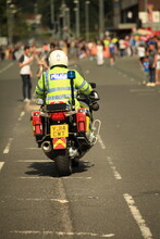 British Police Motorcycle On The Streets Of Yorkshire  