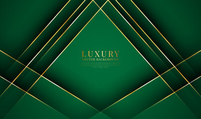 Poster - 3d green luxury abstract background overlap layers on dark space with golden lines effect decoration