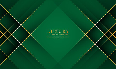 3D green luxury abstract background overlap layers on dark space with golden lines effect decoration. Graphic design element rhombus style concept for banner, flyer, card, brochure, or landing page