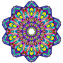 Detailed Round Mandala Transparent Background, Vector, Blue Red Purple