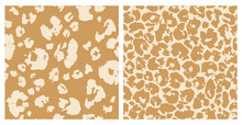 Hand Drawn Brush Strokes Seamless Pattern Set. Abstract Animal Print Skin, Leopard Spotted Fur Imitation Background