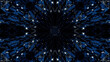 Abstract, beautiful dark blue rays coming from the center and spreading into all the sides, kaleidoscope motion background. Geometric background with symmetrical figures.