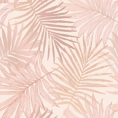 Wall Mural - Luxurious botanical tropical leaf background in pastel blush pink color