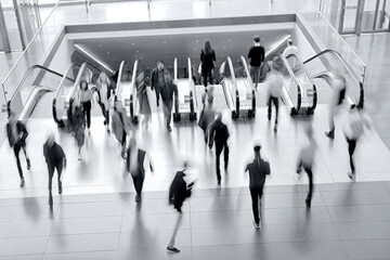 Wall Mural - people on moving escalator motion blur