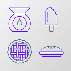 Poster - Set line Homemade pie, Ice cream and Scales icon. Vector