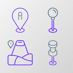 Poster - Set line Push pin, Location with mountain, and icon. Vector