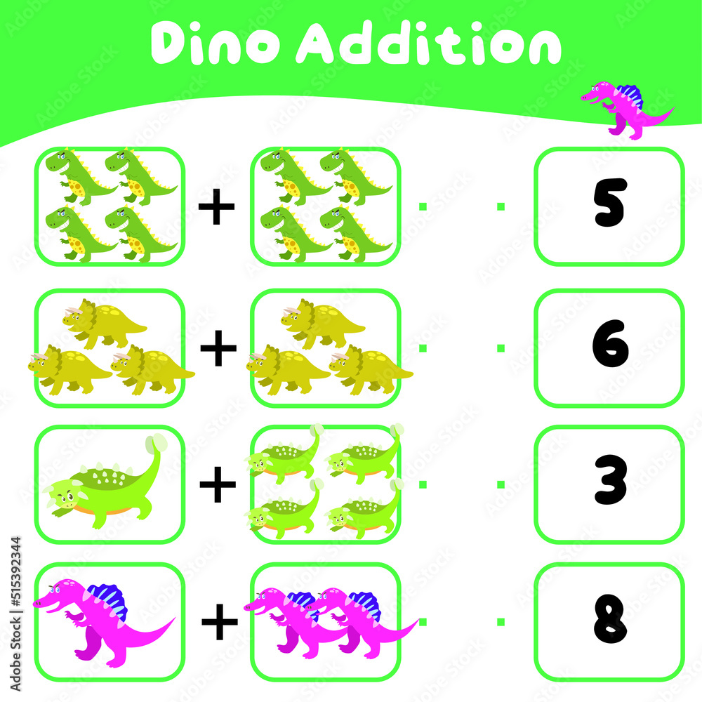 Math worksheet with dinosaur theme. Learning how to counting for ...