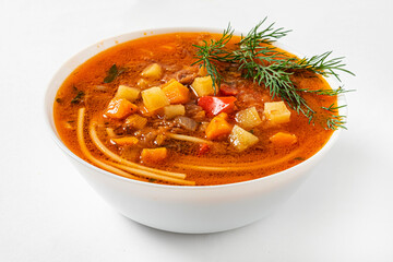 Canvas Print - Italian minestrone soup on white