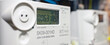 Two smart electric power meter counter measuring power usage.Banner,advertisement.Close-up of modern smart grid residential digital power supply meter.Indoors shot.Selective focus.