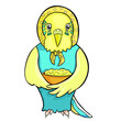 Wavy parrot old grandmother in a kerchief with a plate of food vector illustration