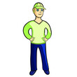 model of human male in a cap, hands on the belt vector illustration