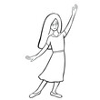 coloring model of a girl raising her hand vector illustratio
