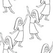coloring seamless pattern model of a girl raising her hand vector illustration