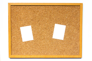 Wall Mural - Corkboard with white note paper placed on white background with copy space