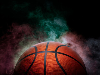 basketball on the color smoke background