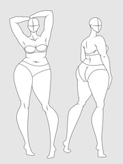 Wall Mural - Plus Size Fashion Figure Templates. Exaggerated Croquis for Fashion Design and Illustration