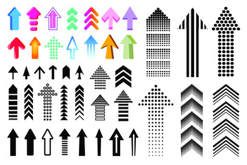 Fototapete - up direction arrow set. collection of black and colorful arrows isolated on white background. arrows