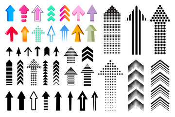 Fototapete - up direction arrow set. collection of black and colorful arrows isolated on white background. arrows