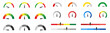 Big speedometer icons set.  Vector illustration. Car dashboards collection. Set of speedometer or gauge indicator symbol set.