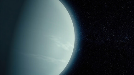 Poster - Planet in space. Solar system and space objects. Abstract scientific background - glowing planet in space, nebula and stars. Earth and galaxy on background.
