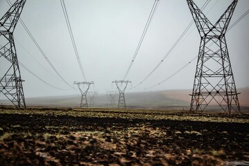 Sticker - Field with electric powers on a foggy day